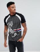 Cavalli Class T-shirt In Check With Tiger Print - Black