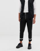 Asos Design Slim Crop Pants In Black With Eyelet Trim - Black