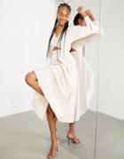 Asos Edition Wrap Bodice Midi Dress With Full Skirt In Seashell-pink