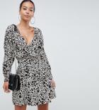 Asos Design Tall Wrap Casual Mini Dress In Leopard Print - Multi