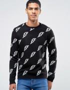 Asos Sweater With Lightning Bolts In Fluffy Yarn - Black