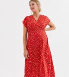 New Look Maternity Shirred Midi Dress In Red Ditsy Floral