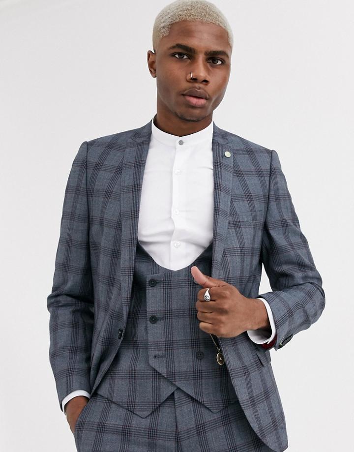 Twisted Tailor Super Skinny Wedding Suit Jacket In Blue Check