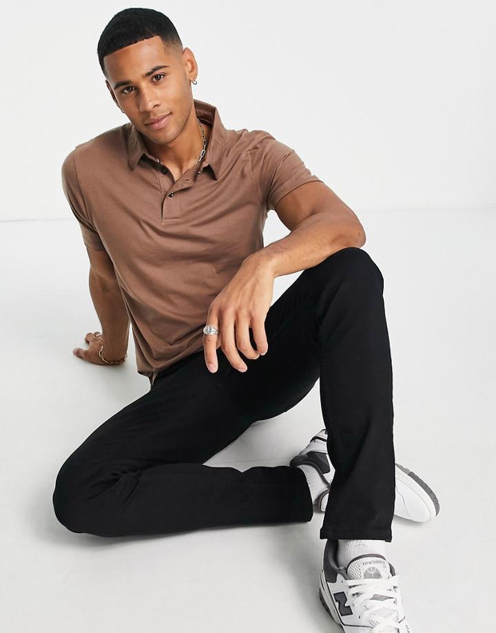Le Breve Muscle Fit Polo In Pale Brown