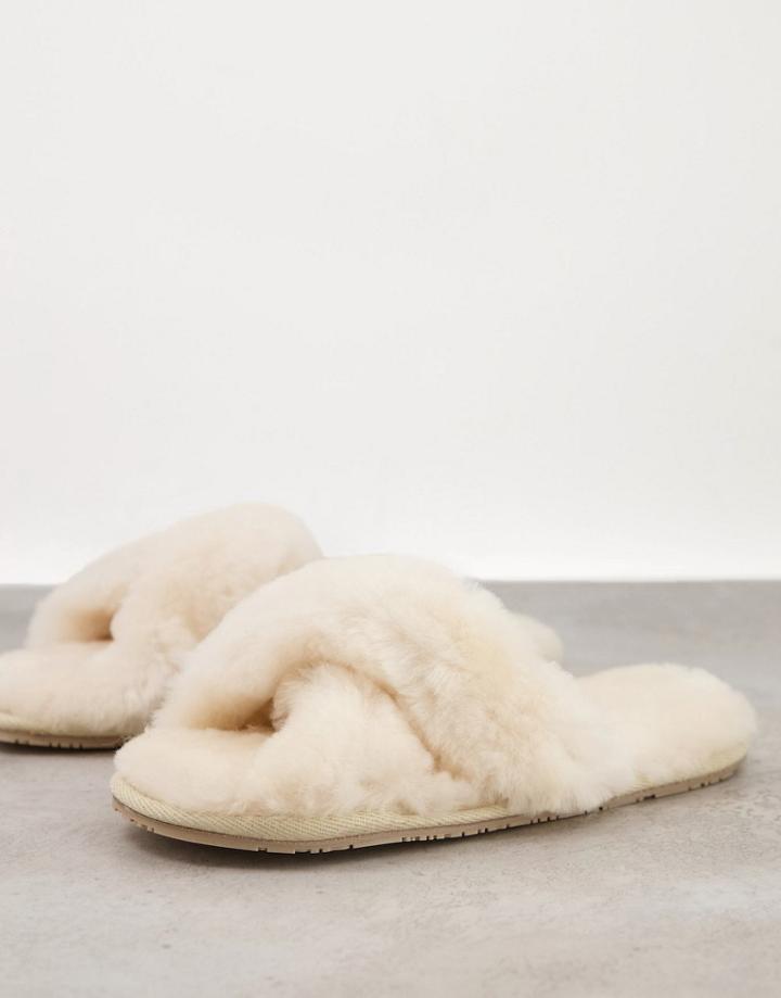 Sheepskin By Totes Cross Strap Slippers In Cream-white