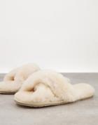 Sheepskin By Totes Cross Strap Slippers In Cream-white