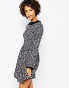 Brave Soul Ditsy Print Collared Skater Dress - Navy