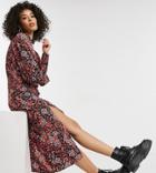Topshop Tall Ruched Front Midi Dress In Floral-multi