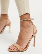 Asos Design Nala Barely There Heeled Sandals In Beige Patent-neutral