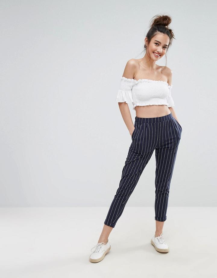 Pull & Bear Stripe Tailored Pants - Navy