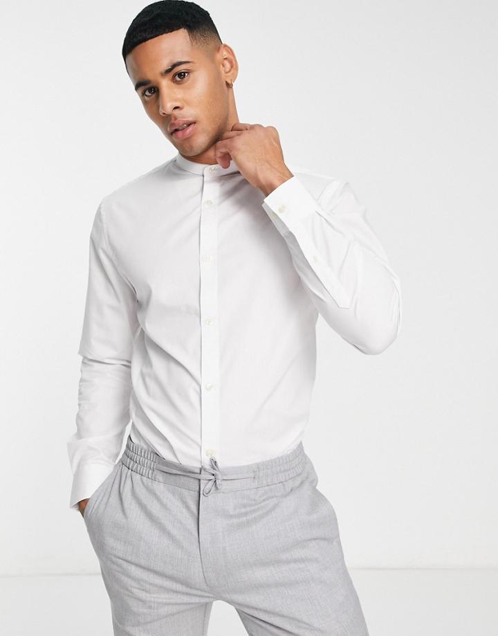 French Connection Grandad Collar Slim Fit Shirt-white