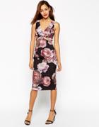 Asos Dark Floral Soft Cut Out Pencil Dress - Multi