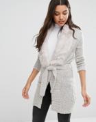 Lipsy Fur Trim Cardigan - Gray