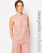 Asos Petite Occasion Premium Longline Top In Lace - Pink