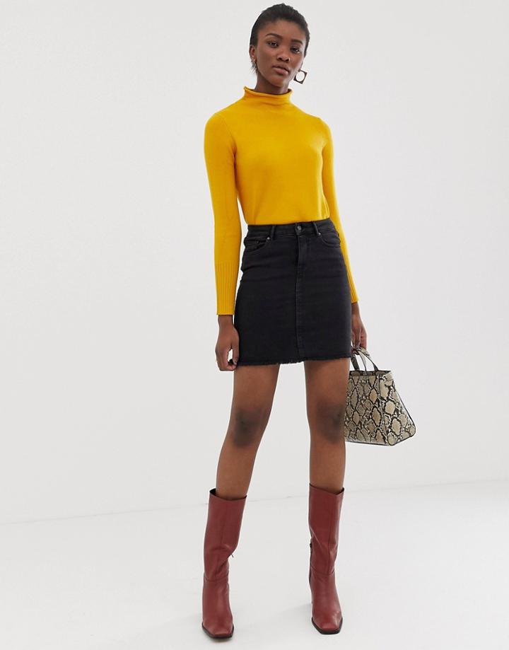 Pieces Denim Mini Skirt In Black - Black