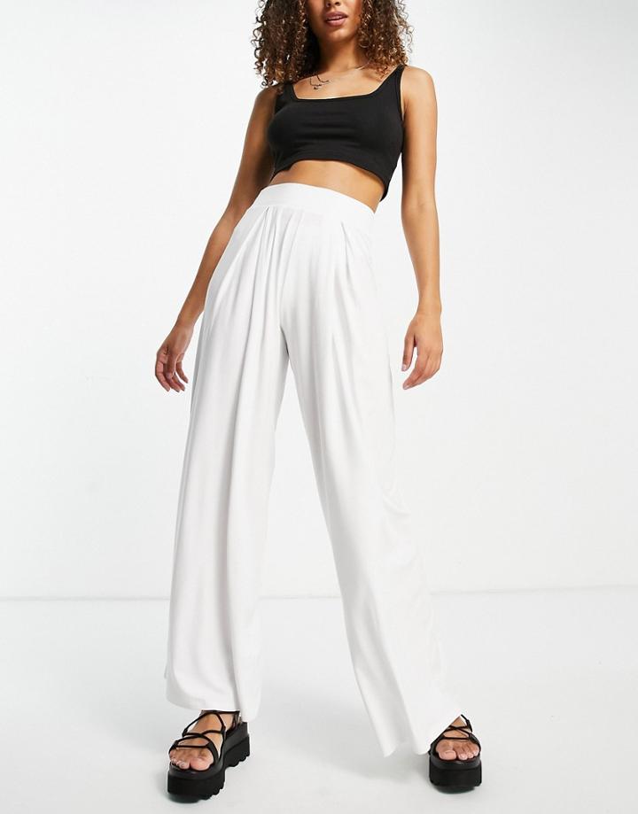 Asos Design Basic Wide Leg Jersey Pants In White