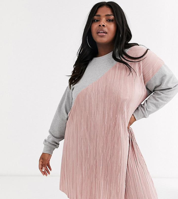 Asos Design Curve Plisse Mix Sweat Dress