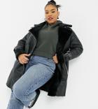 New Look Curve Longline Faux-fur Lined Aviator Jacket In Black