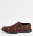Truffle Collection Wide Fit Formal Monk Shoes In Brown