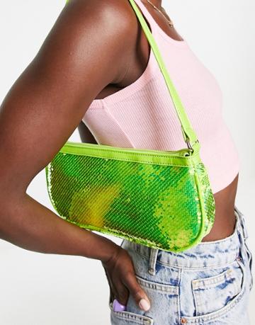 My Accessories London Festival Shoulder Bag In Holographic Green Sequin