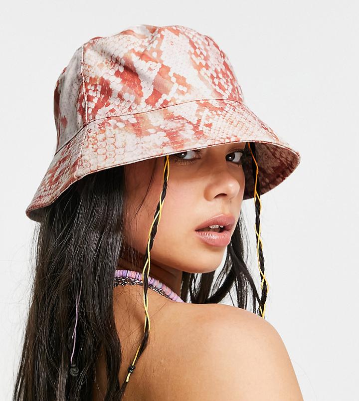 Reclaimed Vintage Inspired Bucket Hat In Pink Snake Print