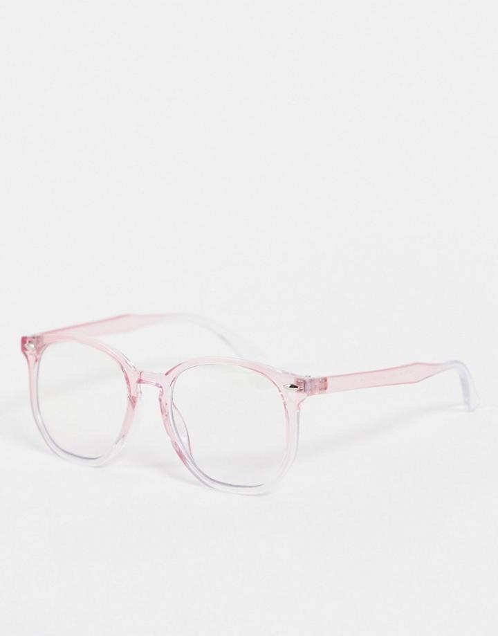 Asos Design Recycled Frame Blue Light Clear Lens Glasses In Pink Crystal Fade