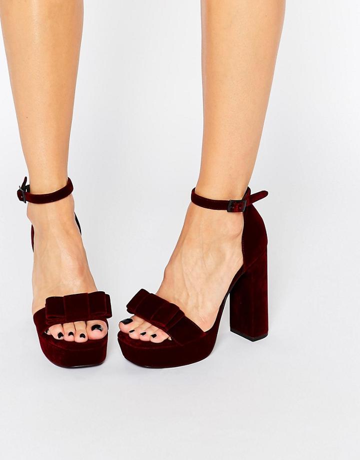 Senso Paige Wine Velvet Bow Platform Heeled Sandals - Wine