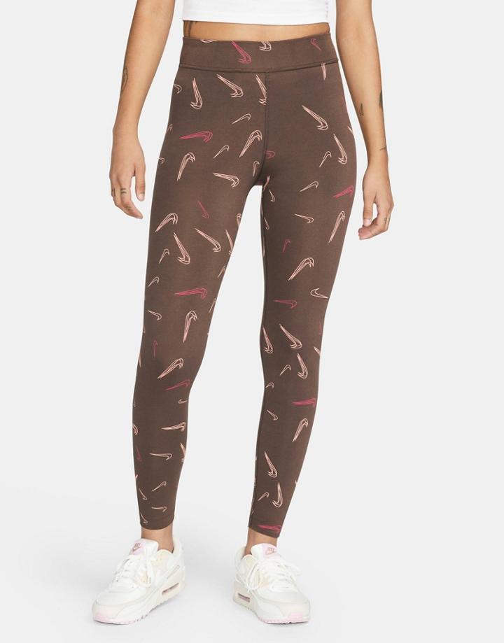 Nike Dance Pack High-rise All Over Print Leggings In Dark Brown
