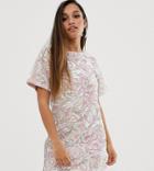 Flounce London Petite Velvet Iridescent Sequin T Shirt Dress In Pink - Multi