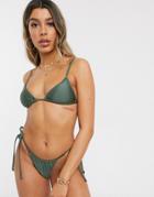 South Beach String Tie Up Bikini Bottoms In Khaki-green