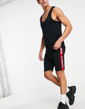 Le Breve Lounge Shorts In Black With Red Tape - Part Of A Set