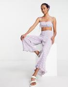 Lola May Frill Hem Pants In Floral Print - Part Of A Set-purple