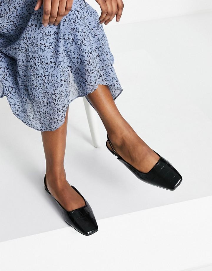 & Other Stories Leather Square Toe Flat Sling Back Shoes In Black