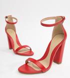 Missguided Exclusive Block Heeled Barely There Sandals In Red - Red