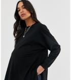 Asos Design Maternity Long Sleeve Washed Oversized Long Sleeve Top In Black - Black