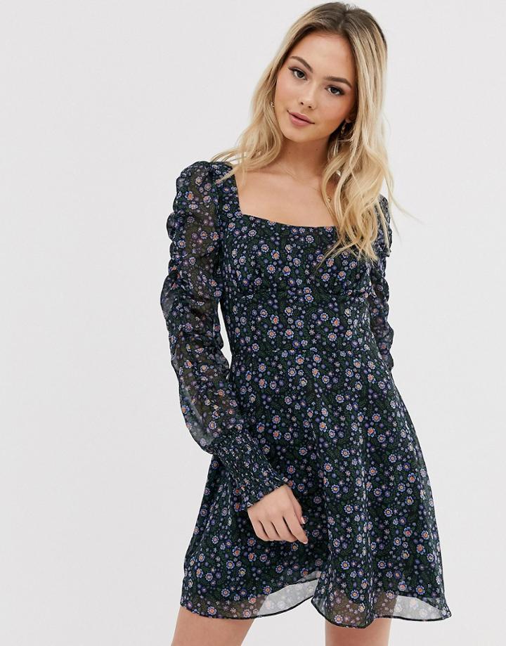 The East Order Cora Floral Ruched Detail Mini Dress-blue