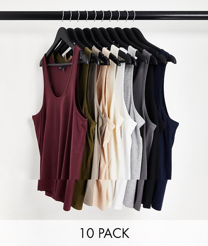 Asos Design 10 Pack Tank Tops In Multi