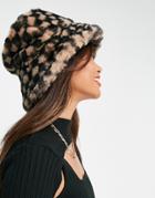 Asos Design Roll Back Bucket Hat In Tonal Checkerboard Print-multi