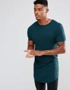 Asos Super Longline Muscle Fit Rib T-shirt With Curved Hem In Khaki - Green