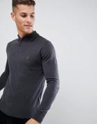 French Connection Fine Gauge Long Sleeve Polo-gray