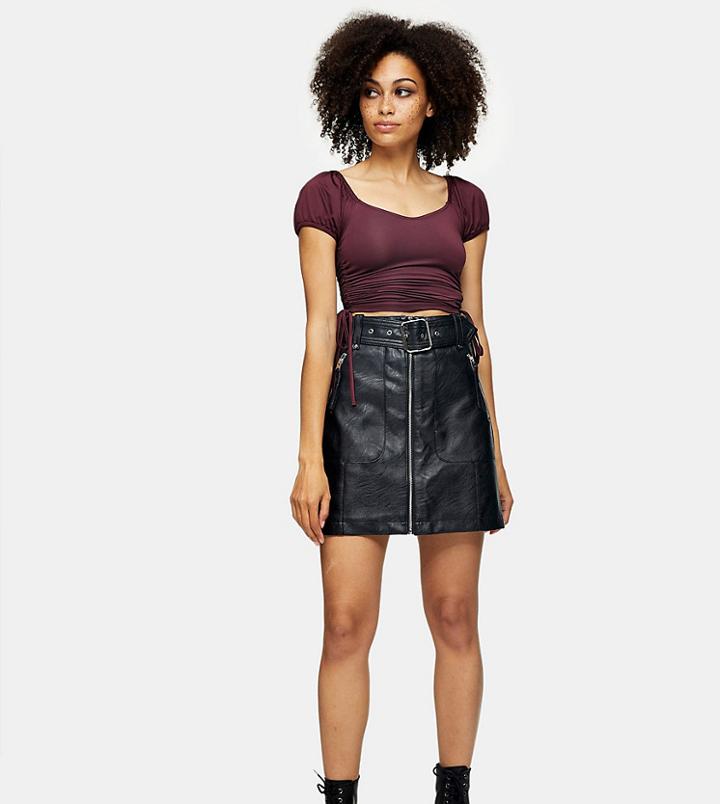 Topshop Petite Faux Leather Motorcycle Skirt In Black