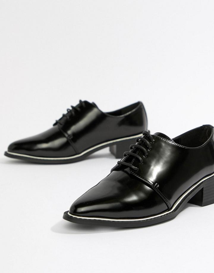 Asos Design Mina Pointed Lace Up Flat Shoes - Black