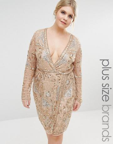 Missguided Plus Premium Wrap Embellished Wrap Dress - Gold