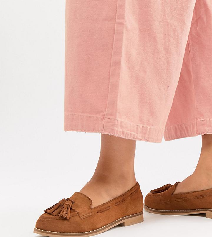 Asos Design Messenger Wide Fit Suede Tassel Loafers - Tan