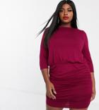Simply Be Bodycon Mini Dress With Ruched Skirt In Berry-red