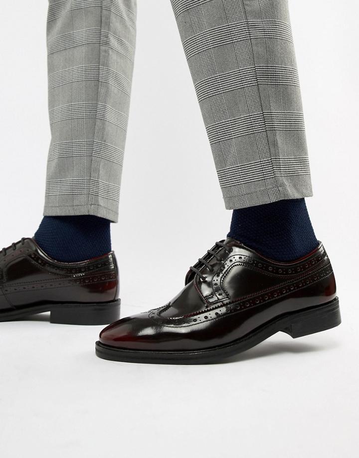 Walk London Heathcliffe Brogues In High Shine Burgundy - Red