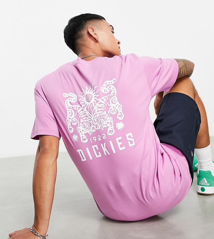 Dickies Tiger Back Print T-shirt In Pink Exclusive At Asos-purple