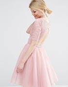 John Zack Petite Lace Bodice Midi Prom Dress With Cut Out Detail - Pink