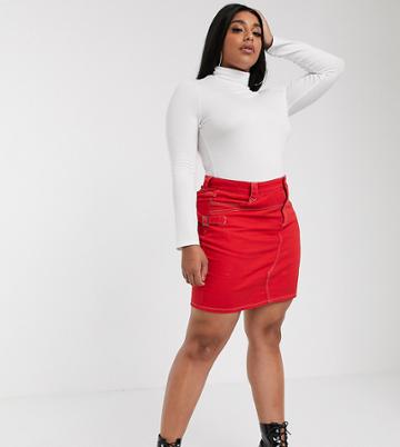 Liquor N Poker Plus Western Denim Skirt - Red