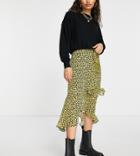 Asos Design Petite Ruffle Midi Skirt In Ochre Floral Print-multi